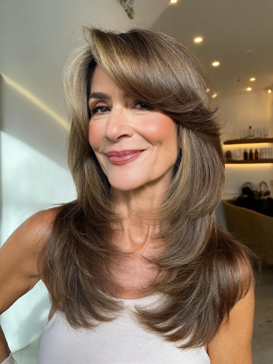 Voluminous Long Soft Caramel Brown Feathered Waves